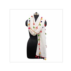 Indiahandycrfats Women Fashion White Dupatta With Multicolour Pompom All Four Sides For Girls/women Small Satin Scarf (square) by Indianhandycrafts