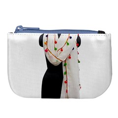 Indiahandycrfats Women Fashion White Dupatta With Multicolour Pompom All Four Sides For Girls/women Large Coin Purse by Indianhandycrafts