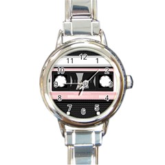 Pink Compact Cassette Round Italian Charm Watch by snowwhitegirl