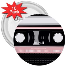 Pink Compact Cassette 3  Buttons (10 Pack)  by snowwhitegirl