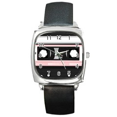 Pink Compact Cassette Square Metal Watch by snowwhitegirl