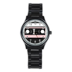 Pink Compact Cassette Stainless Steel Round Watch by snowwhitegirl