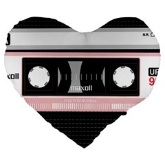 Pink Compact Cassette Large 19  Premium Flano Heart Shape Cushions by snowwhitegirl