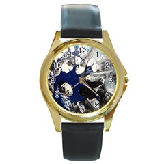 Black And Blue Round Gold Metal Watch by WILLBIRDWELL