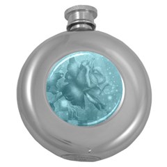 Wonderful Blue Soft Roses Round Hip Flask (5 Oz) by FantasyWorld7