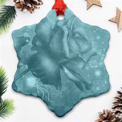 Wonderful Blue Soft Roses Snowflake Ornament (two Sides)