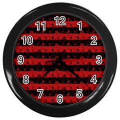 Blood Red And Black Halloween Nightmare Stripes  Wall Clock (black) by PodArtist