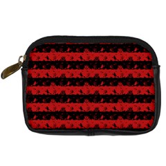 Blood Red And Black Halloween Nightmare Stripes  Digital Camera Leather Case by PodArtist