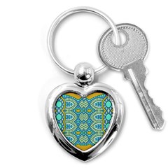 Green Blue Shapes                                            Key Chain (heart) by LalyLauraFLM