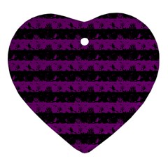 Zombie Purple And Black Halloween Nightmare Stripes  Ornament (heart) by PodArtist