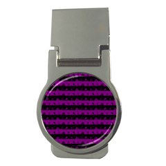 Zombie Purple And Black Halloween Nightmare Stripes  Money Clips (round)  by PodArtist