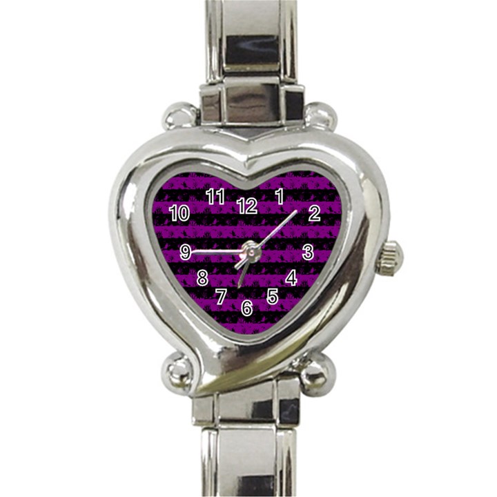 Zombie Purple and Black Halloween Nightmare Stripes  Heart Italian Charm Watch