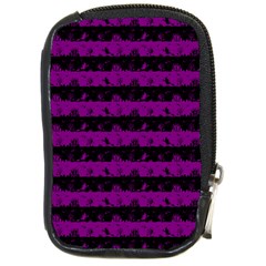 Zombie Purple And Black Halloween Nightmare Stripes  Compact Camera Leather Case by PodArtist