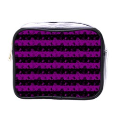 Zombie Purple And Black Halloween Nightmare Stripes  Mini Toiletries Bag (one Side) by PodArtist