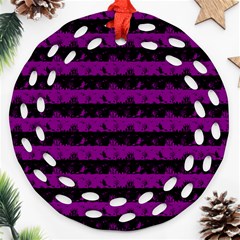 Zombie Purple And Black Halloween Nightmare Stripes  Round Filigree Ornament (two Sides)