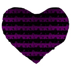 Zombie Purple And Black Halloween Nightmare Stripes  Large 19  Premium Flano Heart Shape Cushions by PodArtist