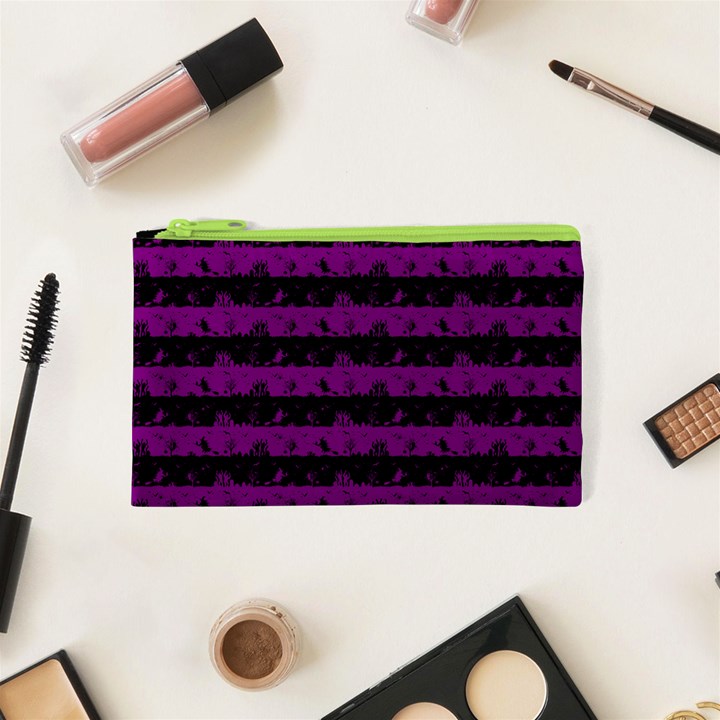 Zombie Purple and Black Halloween Nightmare Stripes  Cosmetic Bag (XS)