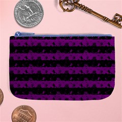 Zombie Purple And Black Halloween Nightmare Stripes  Large Coin Purse by PodArtist