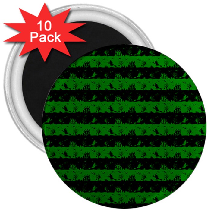 Alien Green and Black Halloween Nightmare Stripes  3  Magnets (10 pack) 