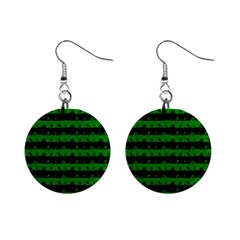 Alien Green And Black Halloween Nightmare Stripes  Mini Button Earrings by PodArtist