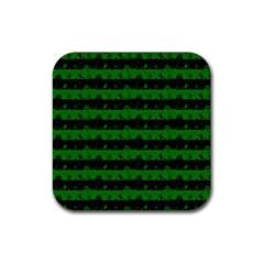 Alien Green And Black Halloween Nightmare Stripes  Rubber Coaster (square)  by PodArtist