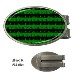 Alien Green And Black Halloween Nightmare Stripes  Money Clips (oval)  by PodArtist