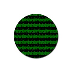 Alien Green And Black Halloween Nightmare Stripes  Rubber Round Coaster (4 Pack)  by PodArtist