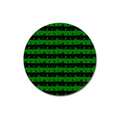 Alien Green And Black Halloween Nightmare Stripes  Magnet 3  (round) by PodArtist