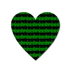 Alien Green And Black Halloween Nightmare Stripes  Heart Magnet by PodArtist