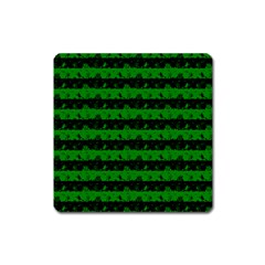 Alien Green And Black Halloween Nightmare Stripes  Square Magnet by PodArtist