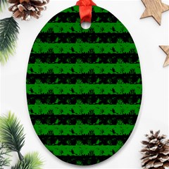 Alien Green And Black Halloween Nightmare Stripes  Oval Ornament (two Sides) by PodArtist