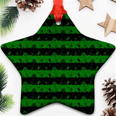 Alien Green And Black Halloween Nightmare Stripes  Star Ornament (two Sides) by PodArtist