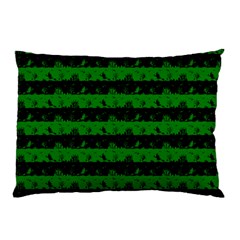 Alien Green And Black Halloween Nightmare Stripes  Pillow Case by PodArtist