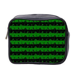 Alien Green And Black Halloween Nightmare Stripes  Mini Toiletries Bag (two Sides) by PodArtist