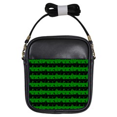 Alien Green And Black Halloween Nightmare Stripes  Girls Sling Bag by PodArtist