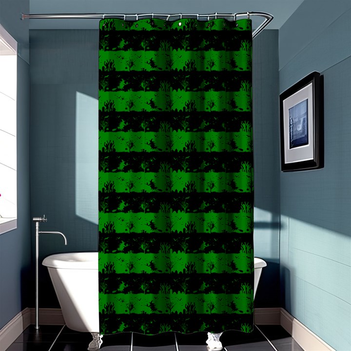 Alien Green and Black Halloween Nightmare Stripes  Shower Curtain 36  x 72  (Stall) 