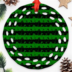 Alien Green And Black Halloween Nightmare Stripes  Round Filigree Ornament (two Sides) by PodArtist