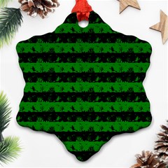 Alien Green And Black Halloween Nightmare Stripes  Snowflake Ornament (two Sides) by PodArtist