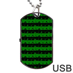 Alien Green And Black Halloween Nightmare Stripes  Dog Tag Usb Flash (two Sides) by PodArtist