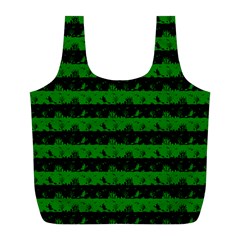 Alien Green And Black Halloween Nightmare Stripes  Full Print Recycle Bag (l) by PodArtist