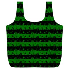 Alien Green And Black Halloween Nightmare Stripes  Full Print Recycle Bag (xl) by PodArtist