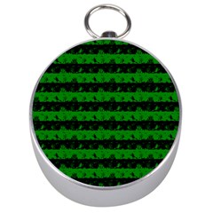 Alien Green And Black Halloween Nightmare Stripes  Silver Compasses by PodArtist