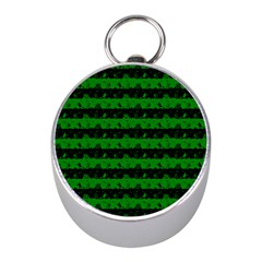 Alien Green And Black Halloween Nightmare Stripes  Mini Silver Compasses by PodArtist