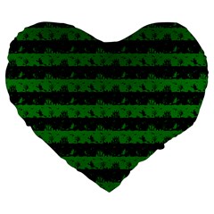 Alien Green And Black Halloween Nightmare Stripes  Large 19  Premium Flano Heart Shape Cushions by PodArtist