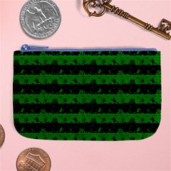 Alien Green And Black Halloween Nightmare Stripes  Large Coin Purse by PodArtist