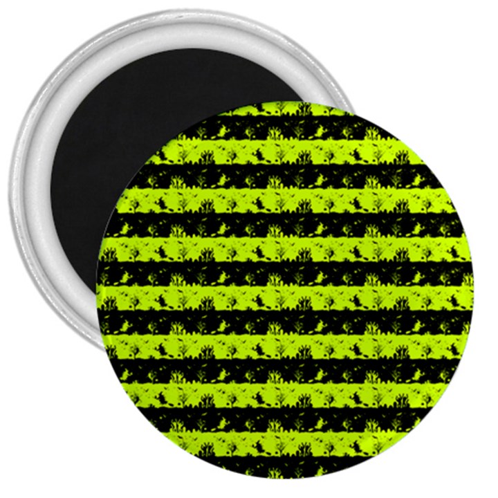 Slime Green and Black Halloween Nightmare Stripes  3  Magnets