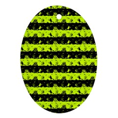 Slime Green And Black Halloween Nightmare Stripes  Ornament (oval) by PodArtist