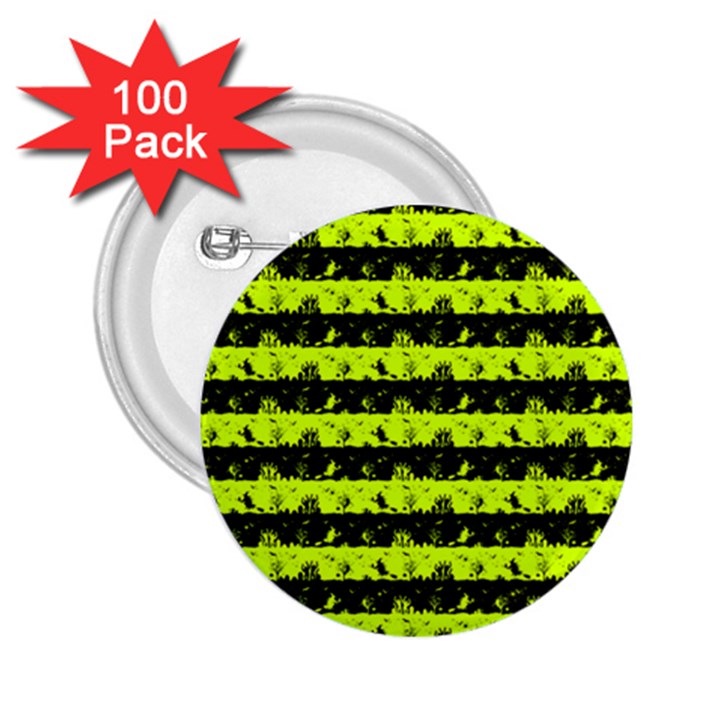 Slime Green and Black Halloween Nightmare Stripes  2.25  Buttons (100 pack) 