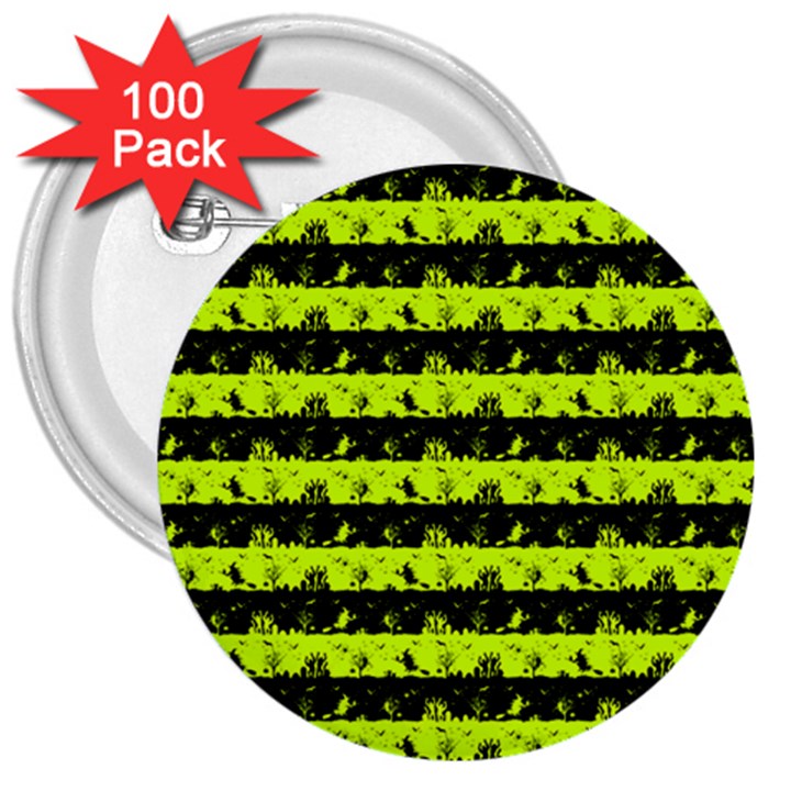 Slime Green and Black Halloween Nightmare Stripes  3  Buttons (100 pack) 