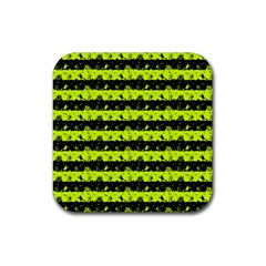 Slime Green And Black Halloween Nightmare Stripes  Rubber Coaster (square)  by PodArtist